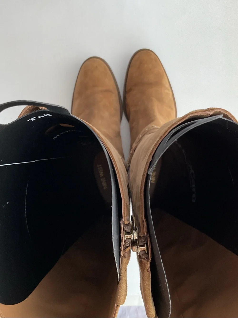 Nine West Luciana Tan Suede Studded Ankle Straps Riding Boots Women’s Size 6.5M
